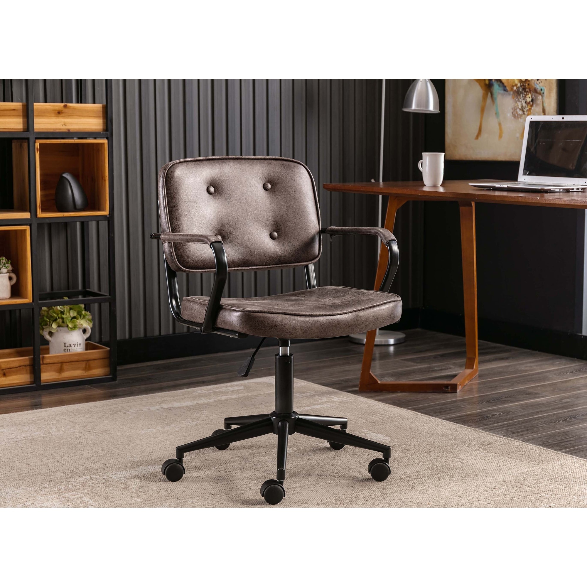 Porthos Home Itzel Office Task Chair Button Tufted Suede Upholstery