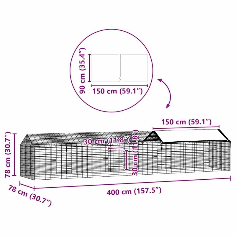 vidaXL Rabbit Cage Silver 400 x 78 x 78 cm Galvanised Steel