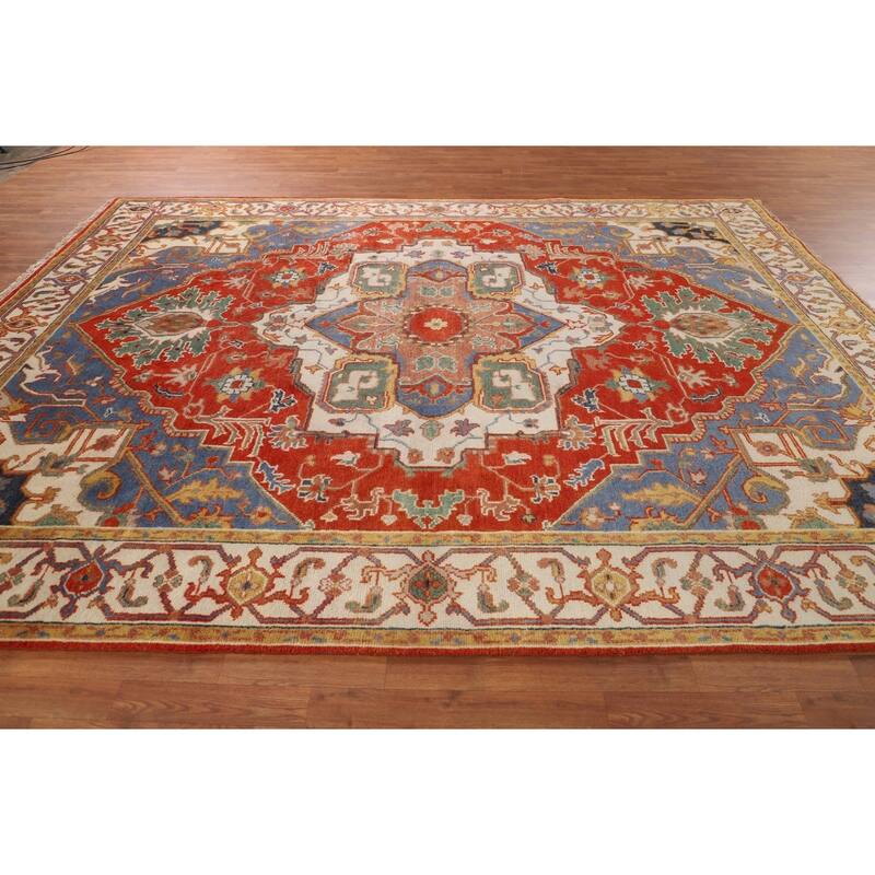 Geometric Heriz Serapi Oriental Area Rug Handmade Wool Carpet - 8'9" X 11'7"