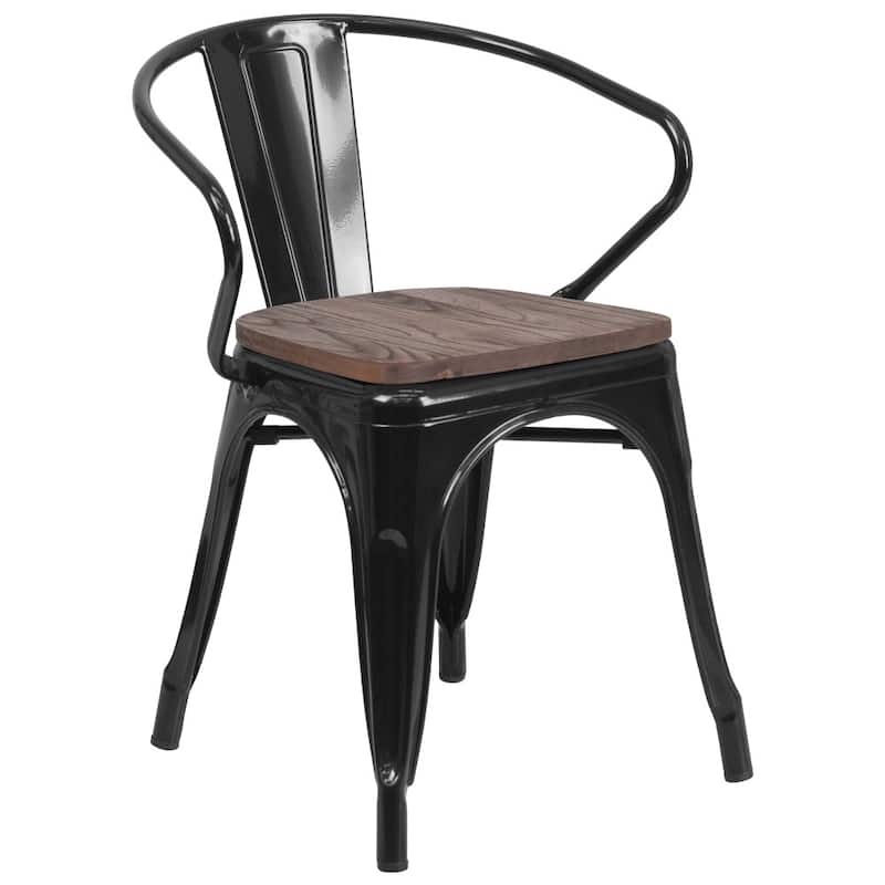 4 Pk. Metal Chair with Wood Seat and Arms