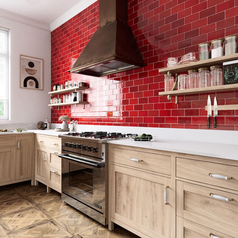 Merola Tile Viva Rojo 3" x 6" Ceramic Wall Tile - Case (32 Tiles)