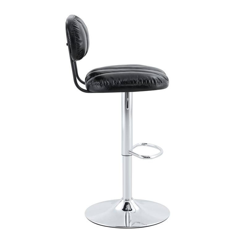 PU Leather Upholstered Bar Stools Set of 2, Adjustable Height Swivel Bar Stools, Dining Chairs with Chrome Base & Footrest