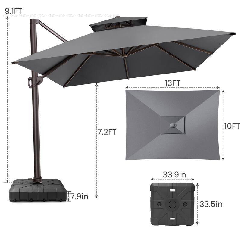 Crestlive Outdoor 13 x 10ft 360-degree Rotation Patio Cantilever Umbrella with Base