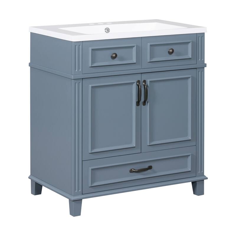 30-Inch Blue Modern Bathroom Vanity with Resin Sink, Soft-Close Doors & Multi-Purpose Storage Cabinet