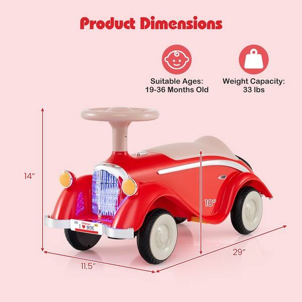 Gymax Kids Ride on Push Car w/ Steering Wheel Horn & Light Under Seat