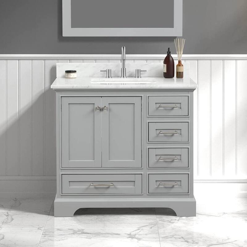 Blossom Copenhagen 36" Solid Wood Bathroom Vanity w/ Marble Top & Sink - Metal Grey