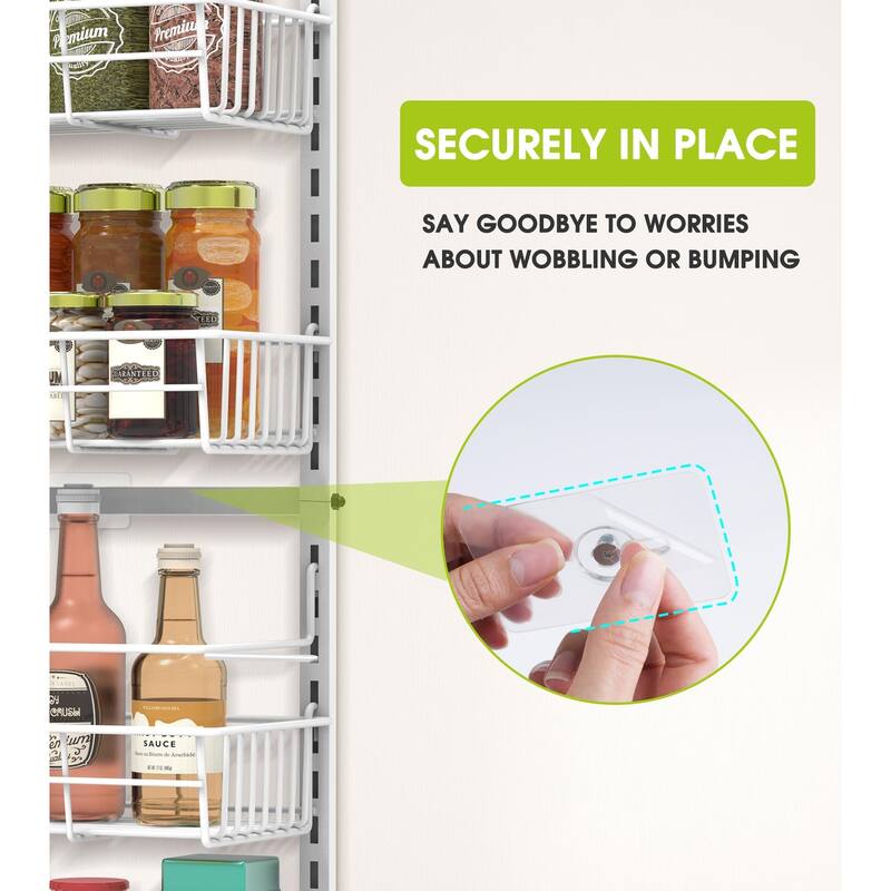 Over The Door Pantry Organizer,Wall Mount Spice Rack, Pantry Hanging Storage ,6 Adjustable Baskets Heavy-Duty Metal,