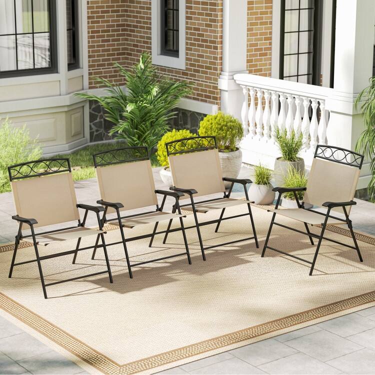 Folding Patio Folding Chairs Set of 4 with Metal Frame and Ergonomic Design - 25.5" x 24" x 36" (L x W x H)
