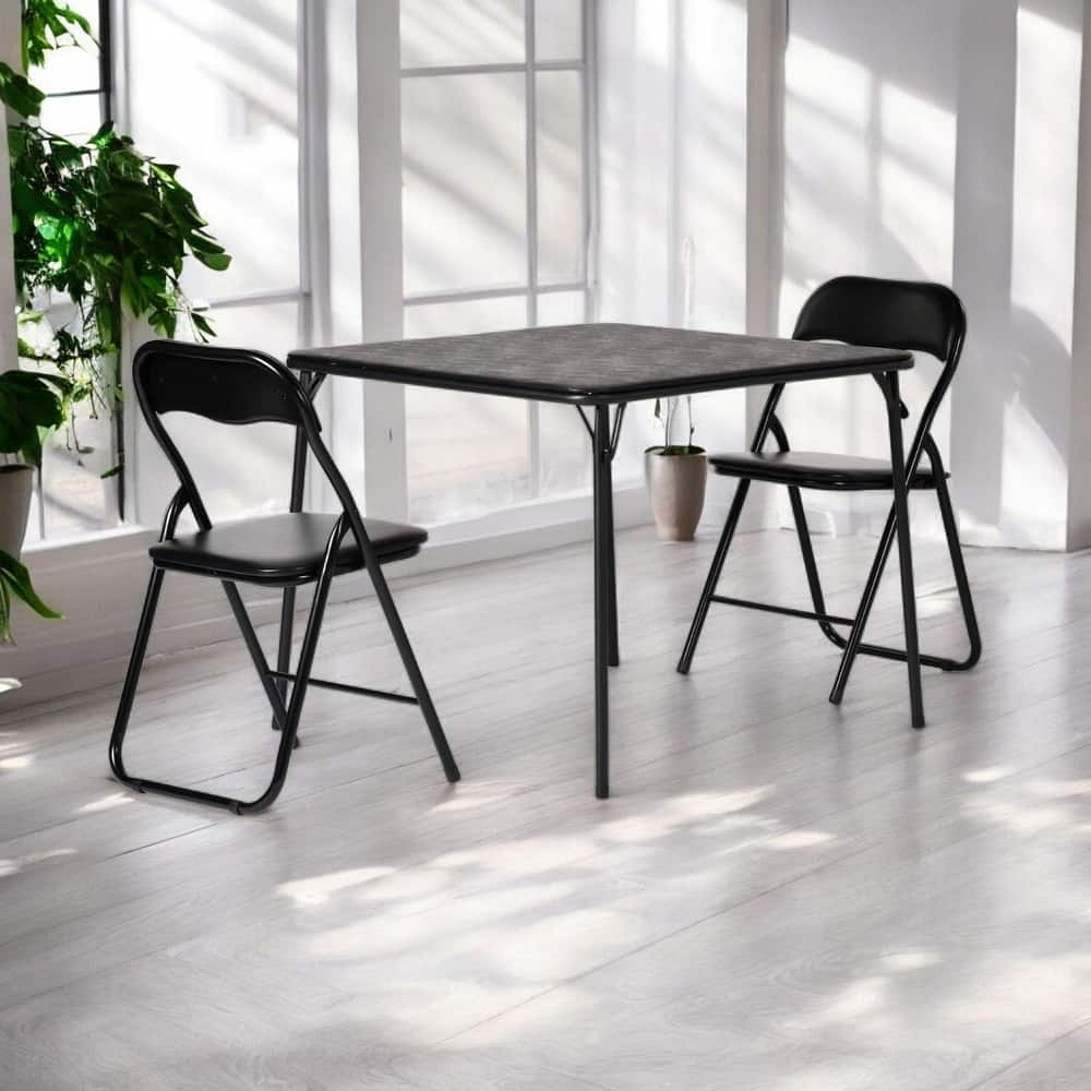 Homy Casa Set Black Folding Dining Chairs, Metal Frame PVC Seat