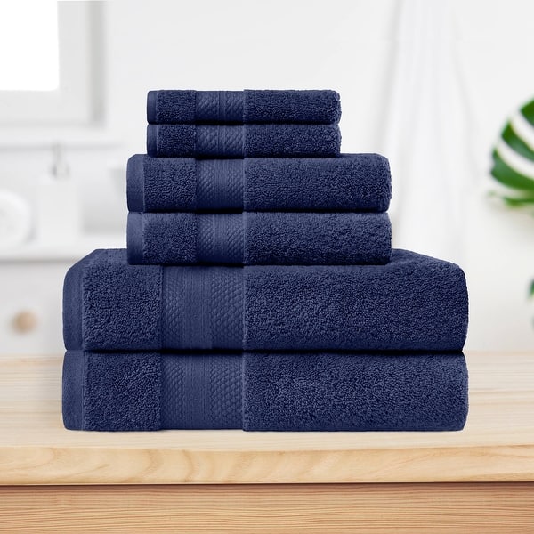 Superior Turkish Cotton 6 Piece Solid Plush Heavyweight Towel Set - Crown Blue
