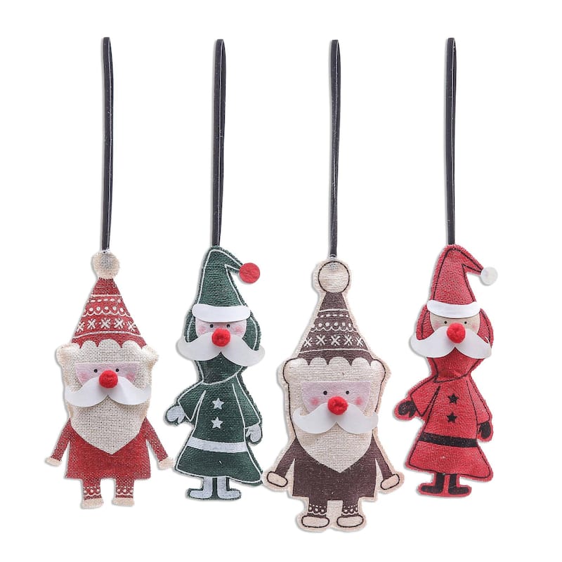 Novica Handmade Santa Claus Is Coming Cotton Ornament Set (Set Of 4 ...