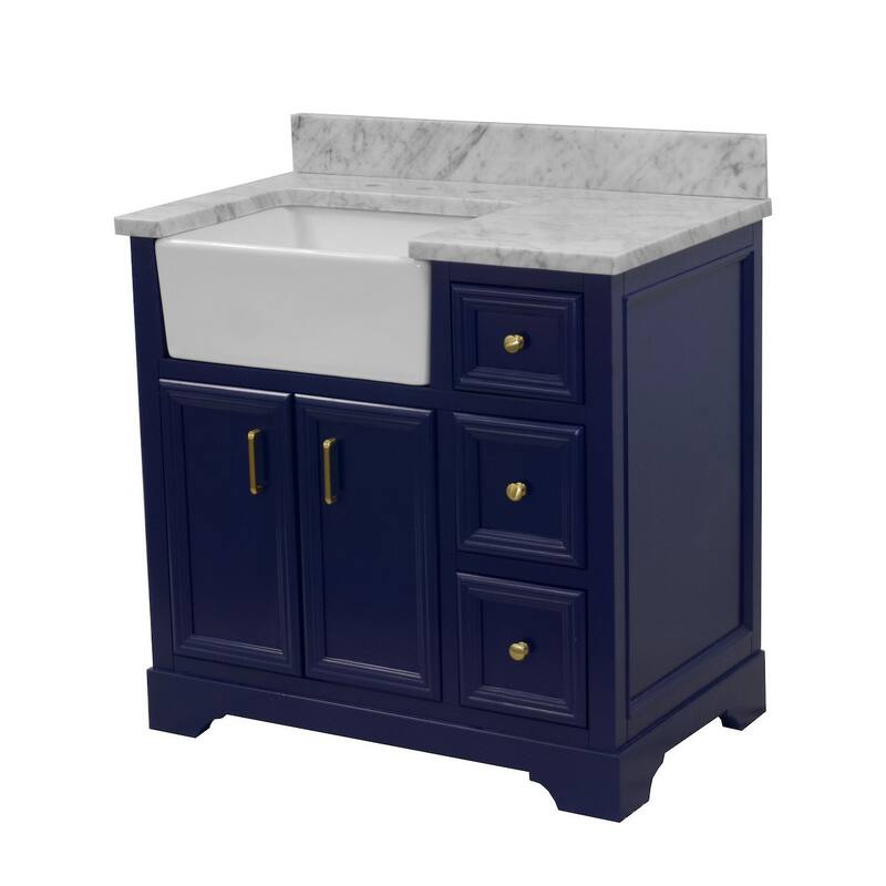KitchenBathCollection Zelda 36" Farmhouse Bathroom Vanity with Carrara Marble Top