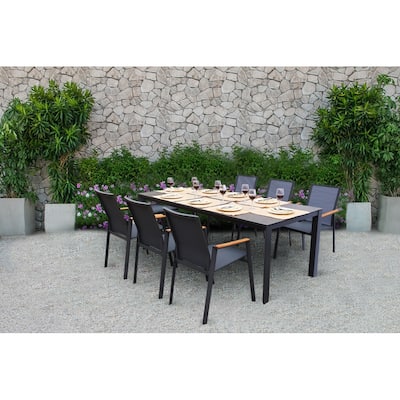Riviera Dark Grey 7-Piece Aluminum Outdoor Dining Set with Sling Set in Smoke Grey - N/A
