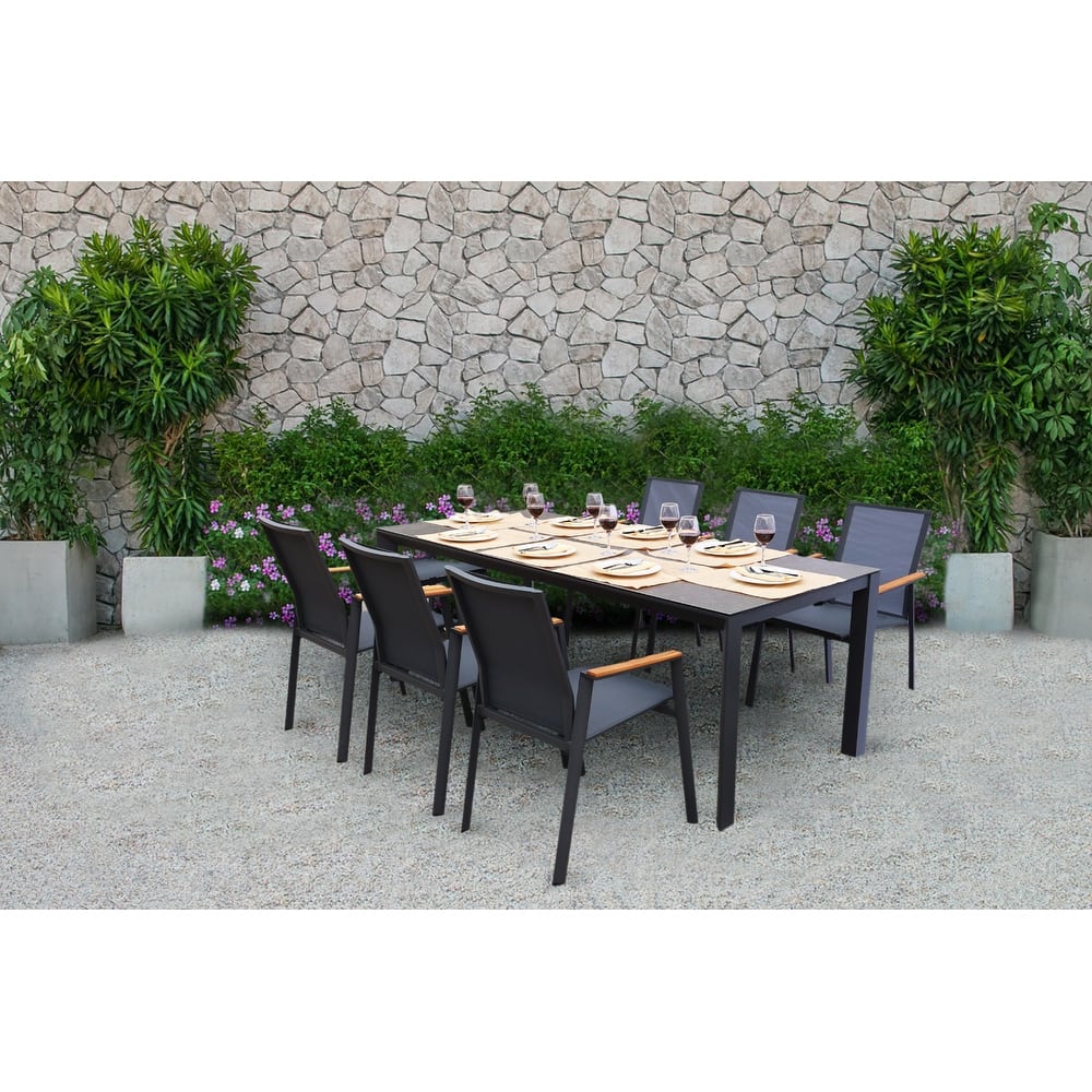 Riviera Dark Grey 7-Piece Aluminum Outdoor Dining Set with Sling Set in Smoke Grey - N/A