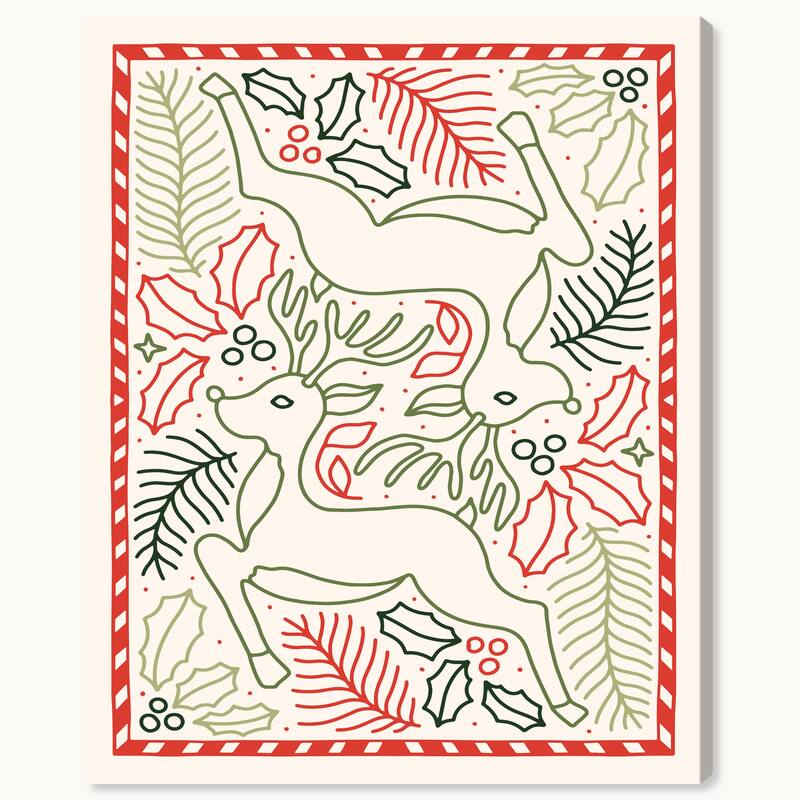 Wynwood Studio Canvas Holiday and Seasonal A Couple of Reindeers Red Modern & Contemporary Wall Art Canvas Print