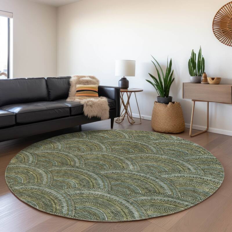 Machine Washable Indoor/ Outdoor Modern Mosaic Chantille Rug