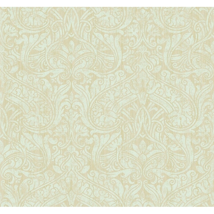 Seabrook Designs Twain Damask Unpasted Wallpaper - 27 in. W x 27 ft. L - Metallic Barley & Light Blue