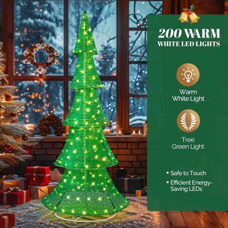 6FT Pre-lit Pull Up Christmas Tree with 200 LED Warm White Lights