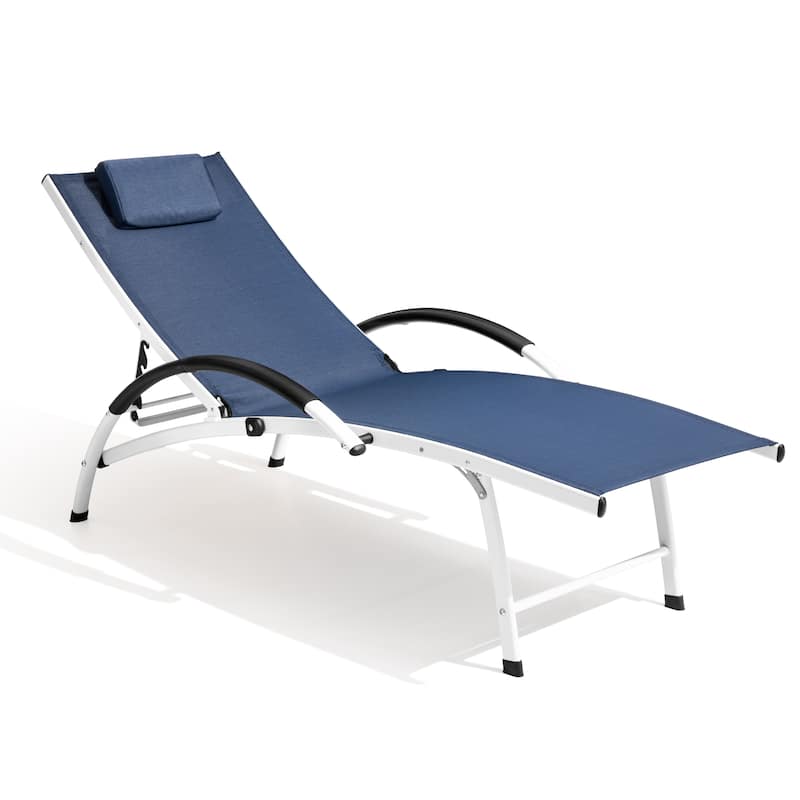 Crestlive Products Outdoor Adjustable Reclining Chaise Lounge Chair with Armrest