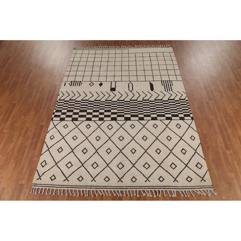 Trellis Geometric Moroccan Oriental Area Rug Handmade Wool Carpet - 7'9"x 10'10"