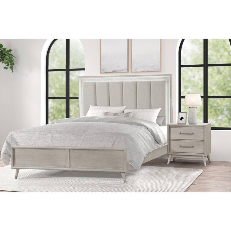 Roundhill Furniture Seluna 5-Piece Bedroom Set with Touch LED Lighting, Gray Oak Finish