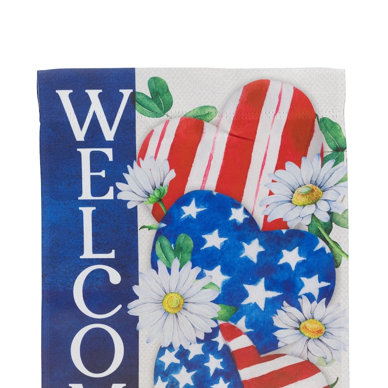 Stars Stripes Hearts "Welcome" Americana Garden Flag 18" x 12.5"