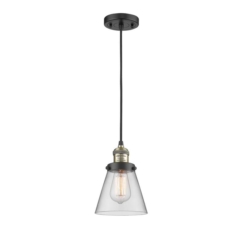 Innovations Lighting Franklin Restoration Cone - 1 Light 6" Cord Hung Mini Pendant - Clear/Black Antique Brass