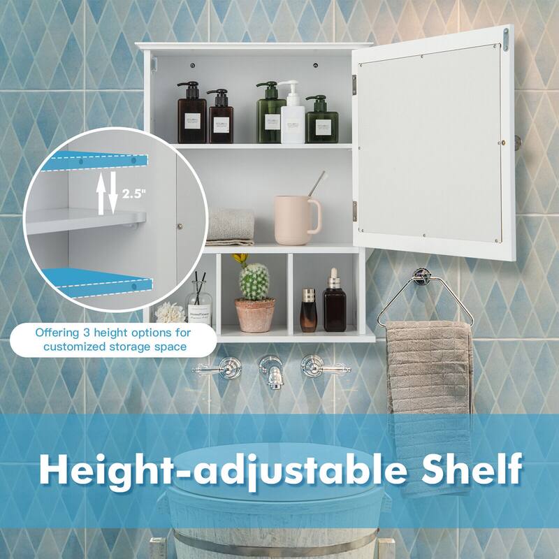 Gymax Mirrored Medicine Cabinet Bathroom Wall Mounted Storage
