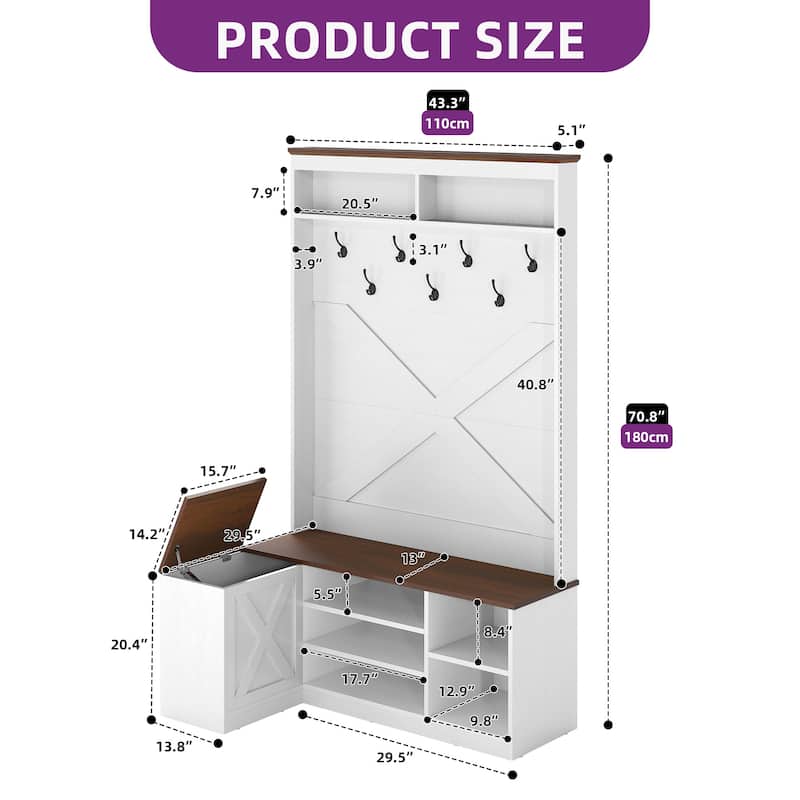 Moasis Corner Hall Tree and Coat Rack Organizer with Shoes Cabinet Seat Bench