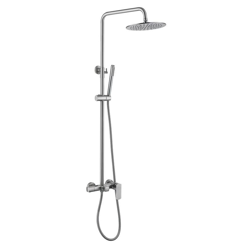 47"H Solid Brass Wall-Mounted Exposed Shower System with Tub Spout (Valve Included) - Brushed Nickel