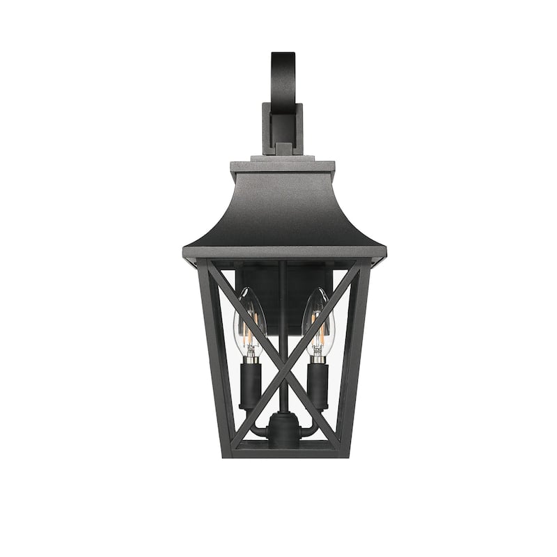 Black Outdoor Wall Lantern 2-Light Modern Waterproof Wall Sconce Light