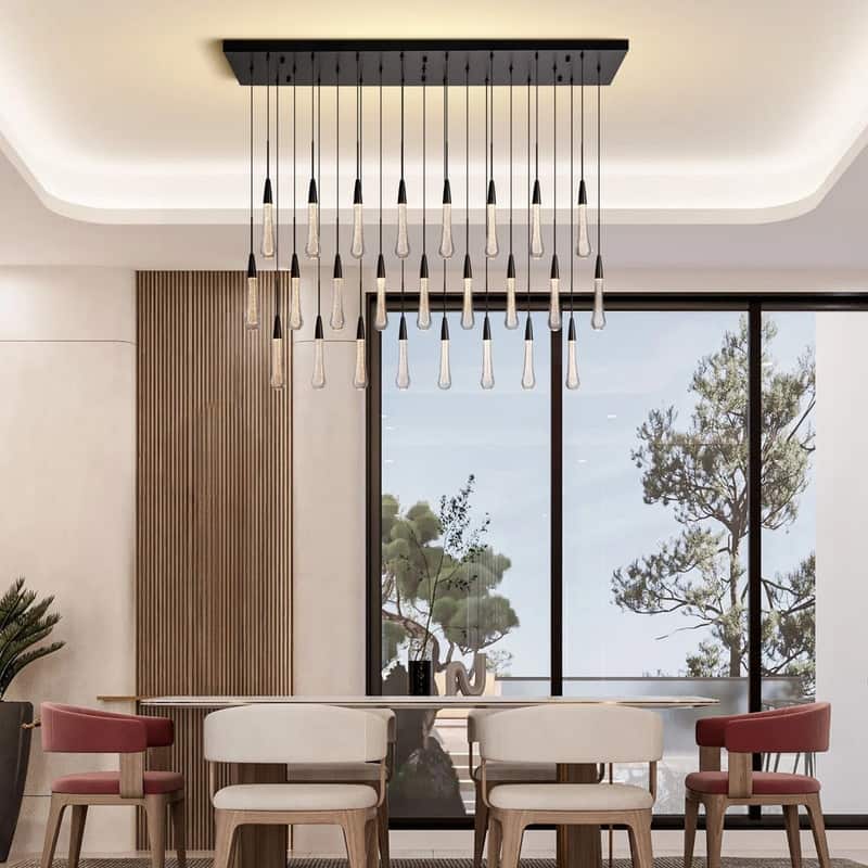 KAYLA Raindrop Chandelier, Modern Glass Pendant Light, Bulb Included - 25-Dining - Blcak