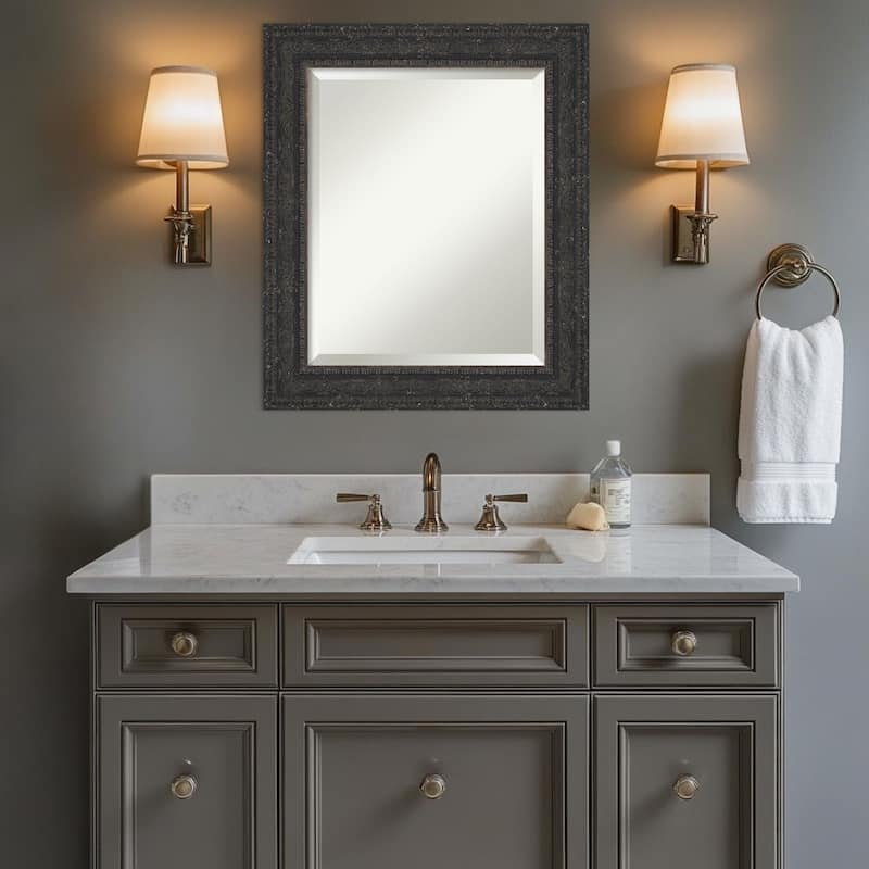 Attic Aged Beveled Wood Framed Bathroom Vanity Wall Mirror