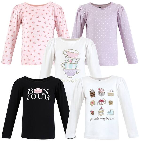slide 1 of 1, Hudson Baby Infant Girl Long Sleeve T-Shirts, Bakery Tea Party 12-18 Months - Bakery Tea Party