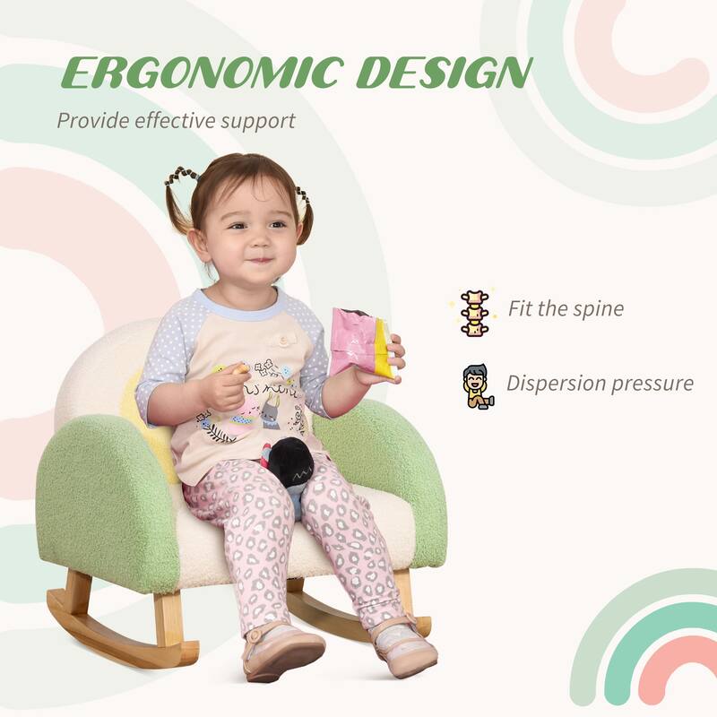 Qaba Kids Sofa, Rocking Toddler Sofa Chair with Solid Wooden Frame, Faux Lamb Fleece Fabric - Green