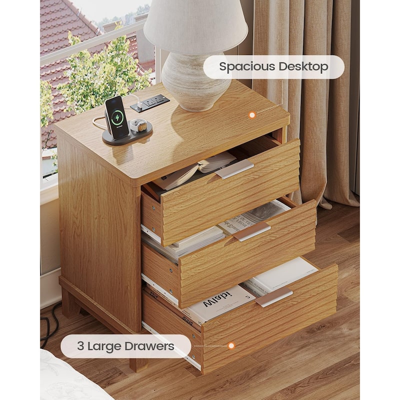 Night Stand Charging Station Drawers LED Nightstands Beside Table