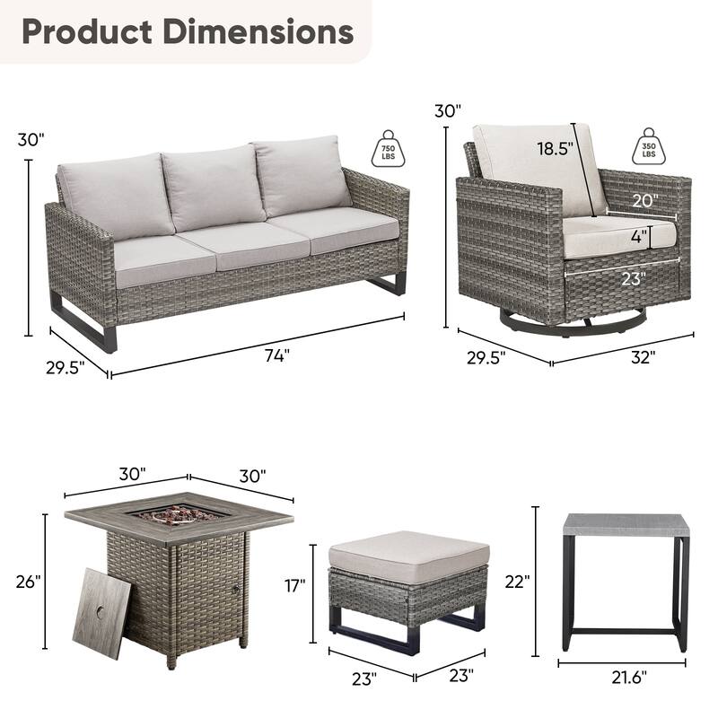 Outdoor Pocassy Sofa Chairs Set with Fire Table