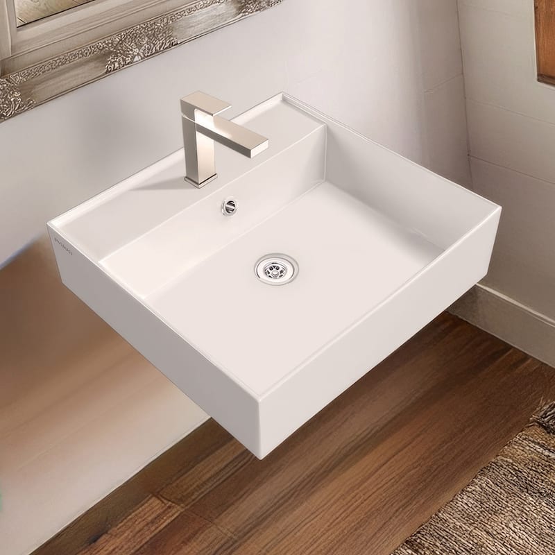 Rectangular Wall Mount Basin with Faucet Drilling Options and Overflow - 20" - White - 1 Hole