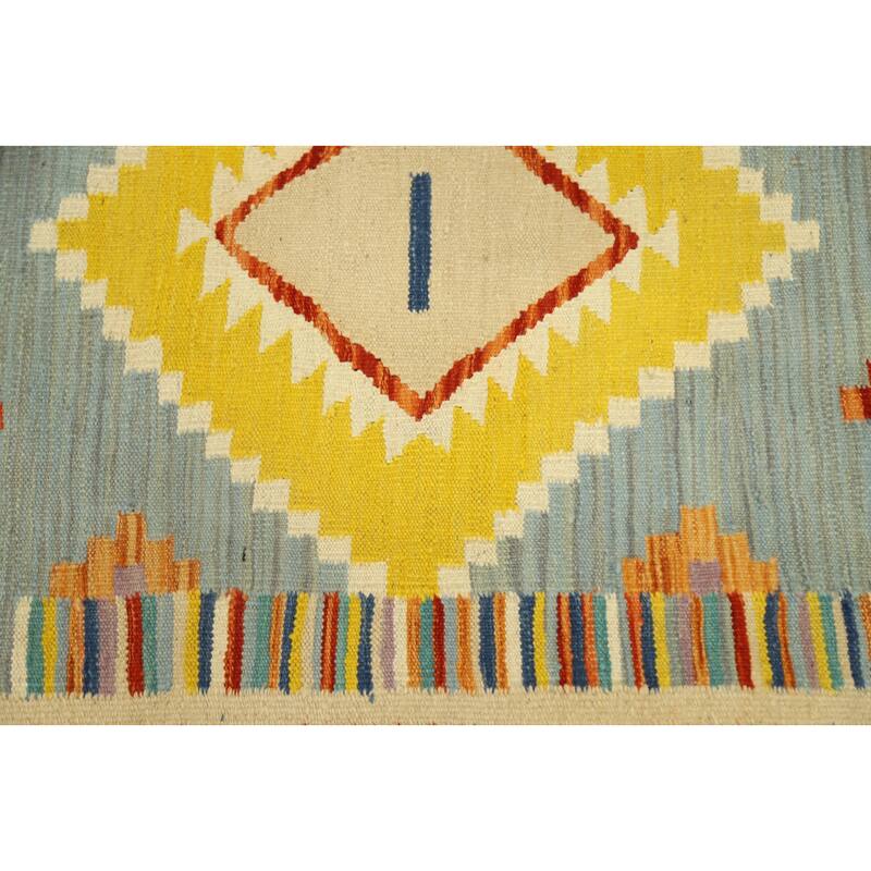 Hand Woven Oriental 100% Wool Carpet Southwestern Tribal Multi-Colored Kilim Runner Rug - 11' 2'' X 2' 9''