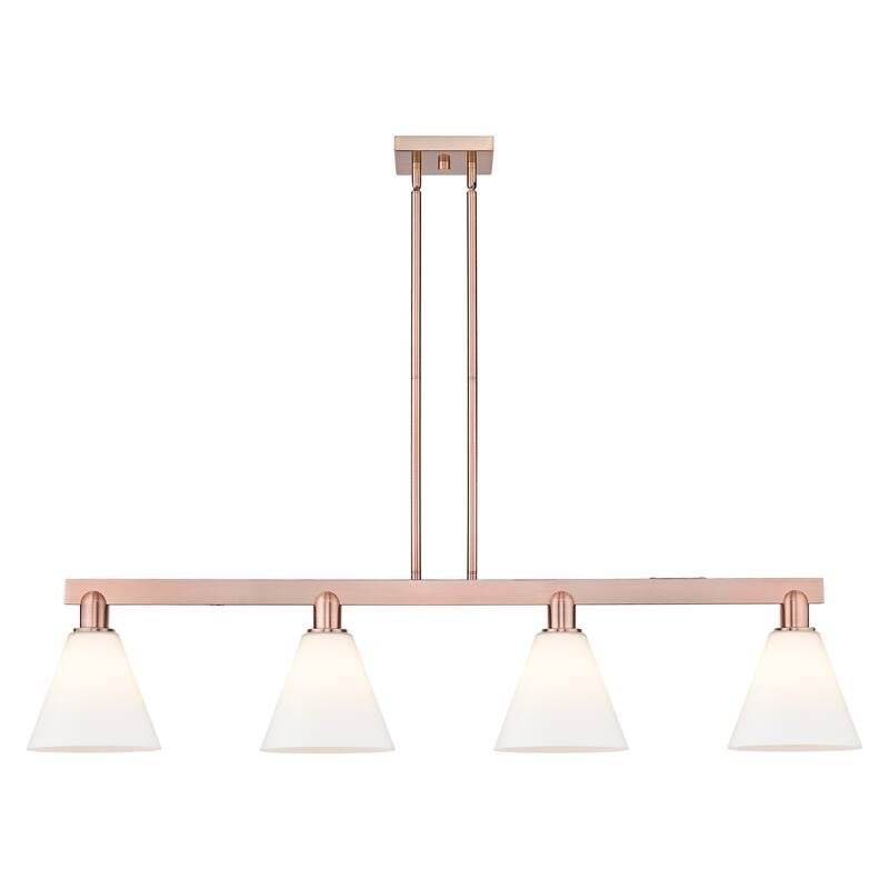 Innovations Lighting Endless Possibilities Arcadia - Berkshire Glass - 4 Light 51" Stem Hung Island Light - Antique Copper/Matte White