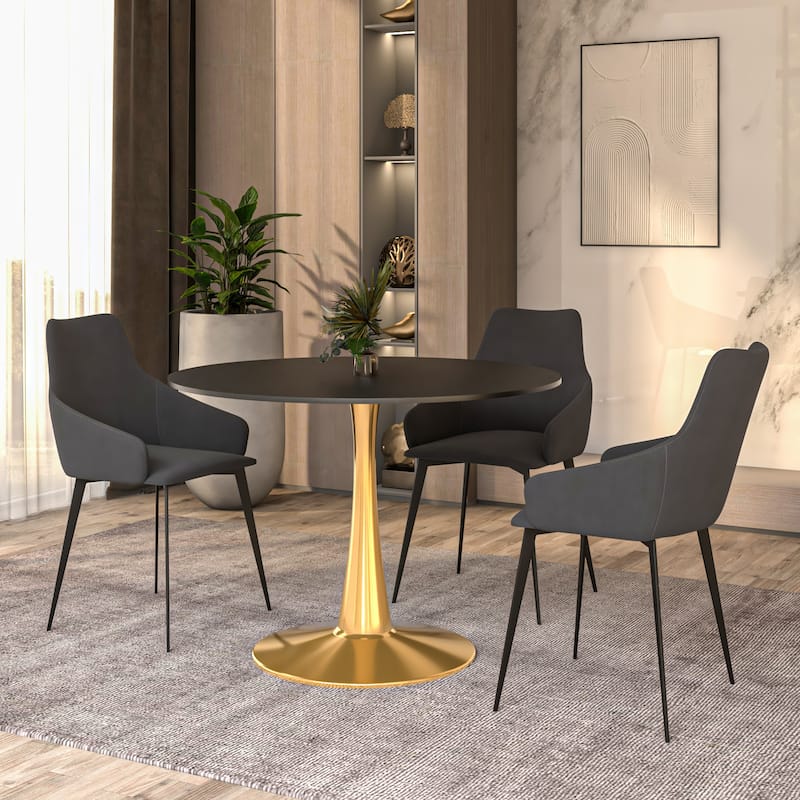 Bristol 40" Modern Round Dining Table with Accent Gold Steel Pedestal Base, Scratch-Resistant and Easy-Care