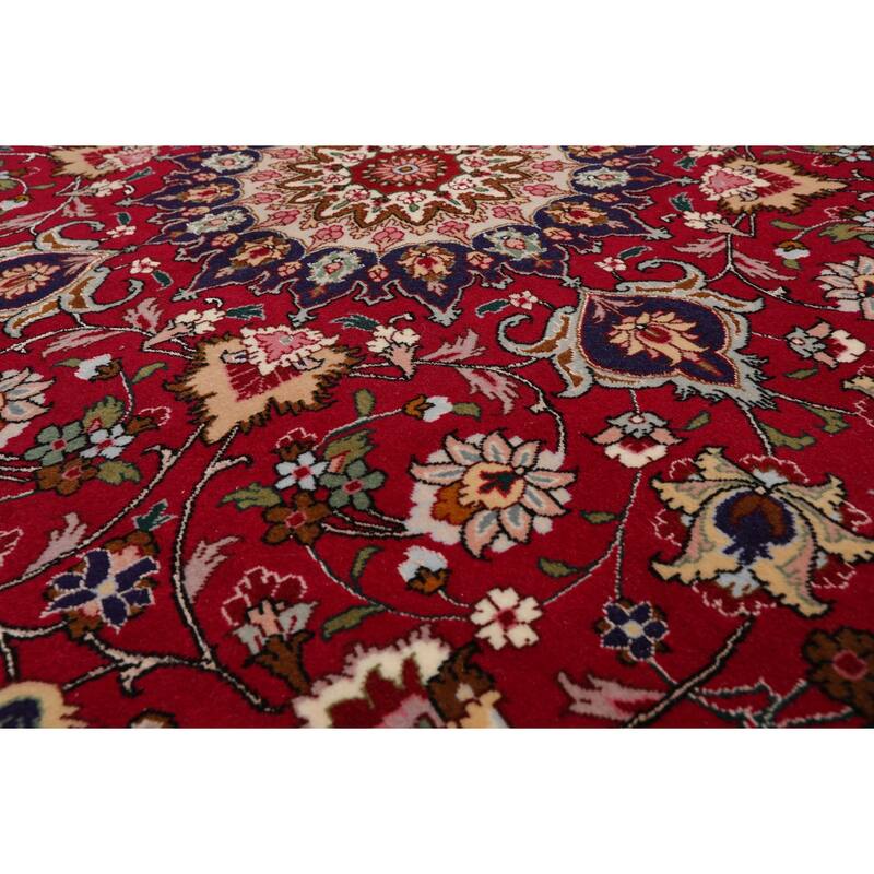 5'0''x5'0" Burgundy TTabrizz Round Rug 250 KPSI Hand Knotted Wool Medallion Motif - 5' x 5' -Round