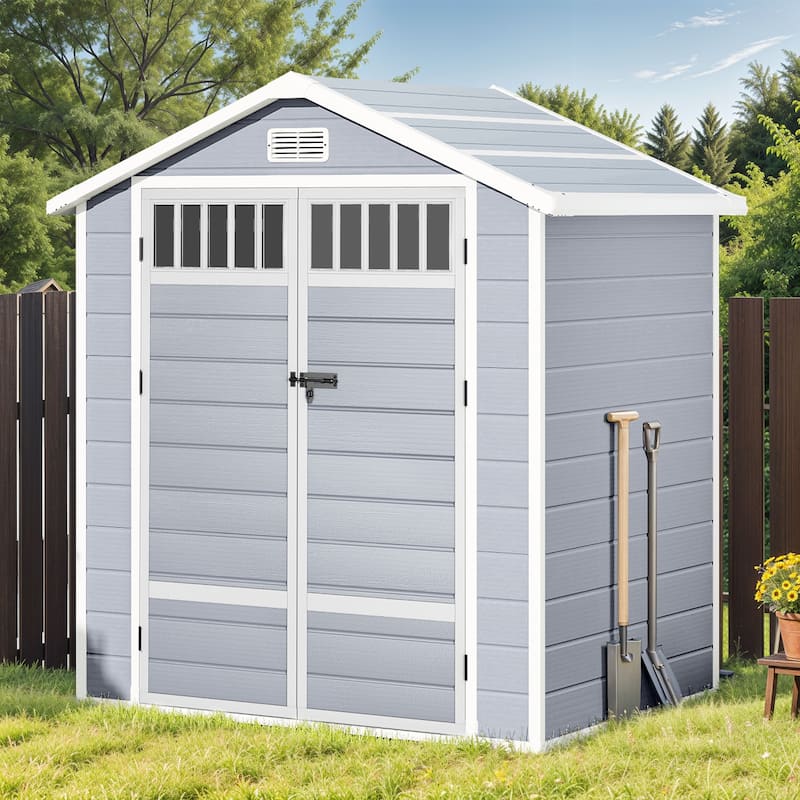 6x4.4 FT Resin Storage Shed with Fence-Style and Side Windows - 6' X 4.4'