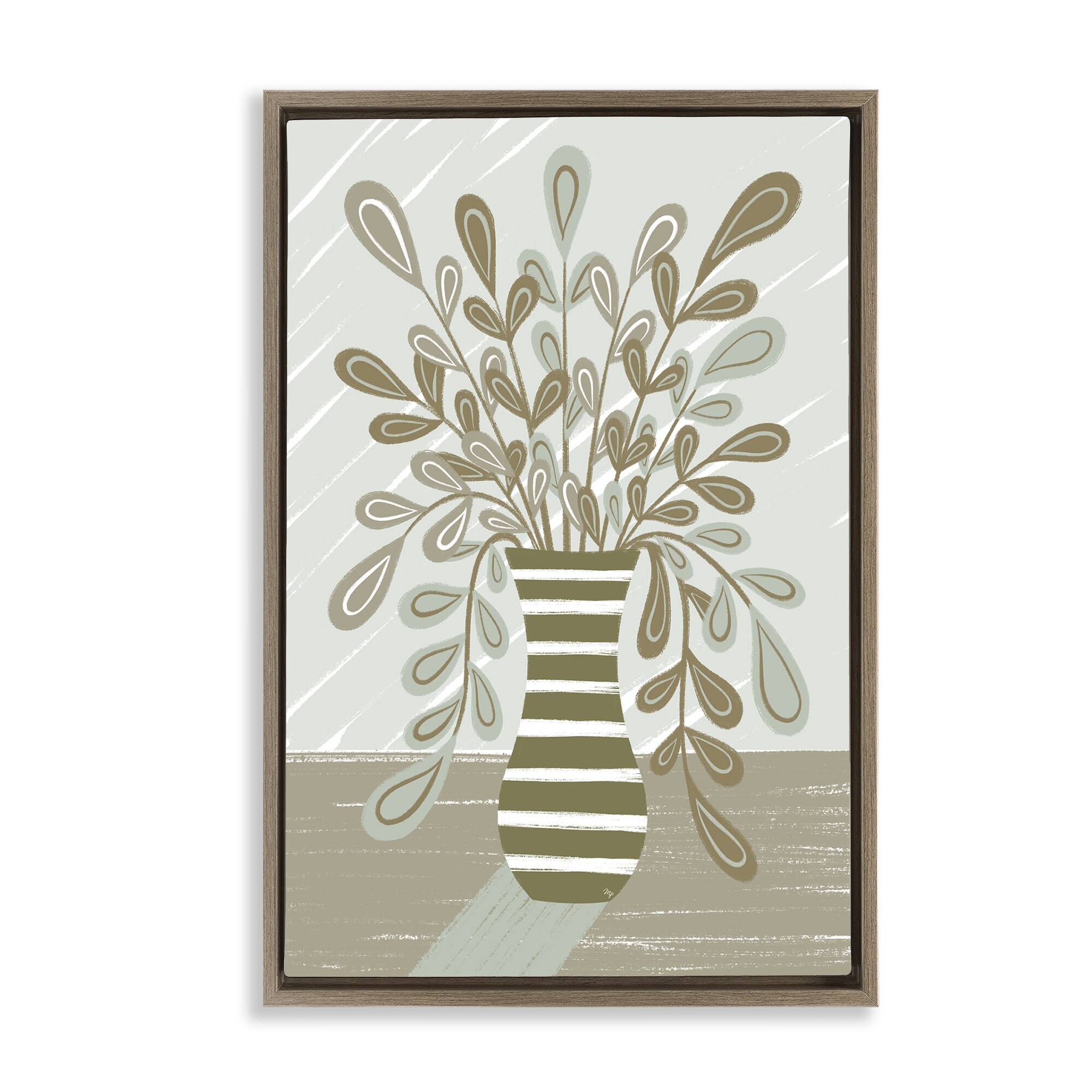 Stupell Muted Minimal Foliage Bouquet Framed Floater Canvas Wall Art Design By Martina Pavlova
