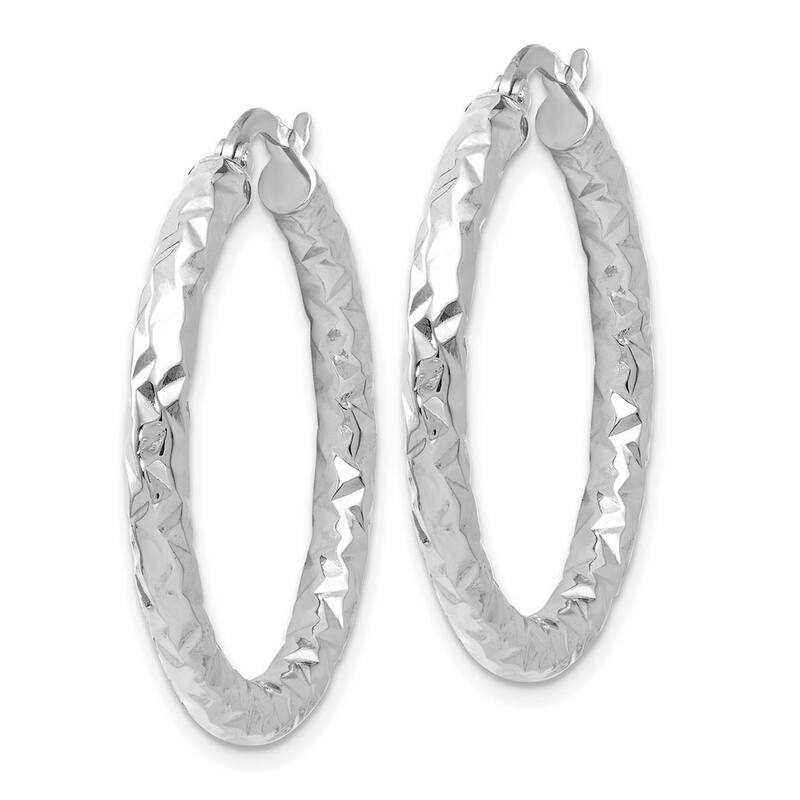 Curata 14k Foreverlite White Gold Hinged hoop Polished and Textured Earrings - 30x18.75mm Wide 3mm Thick