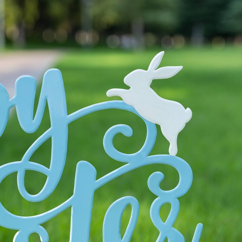 Glitzhome 24"L Metal Happy Easter Yard Stake Word Sign Wall Decor