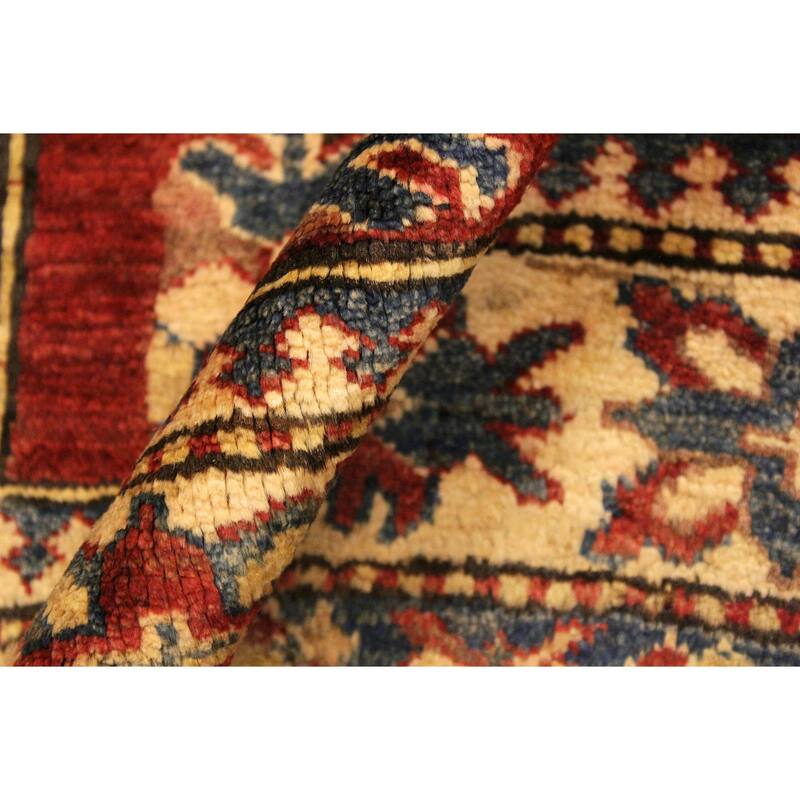 Rustic Super Kazak Zephyr Red/Gold Hand Knotted Wool Rug - 4'0'' x 5'7''