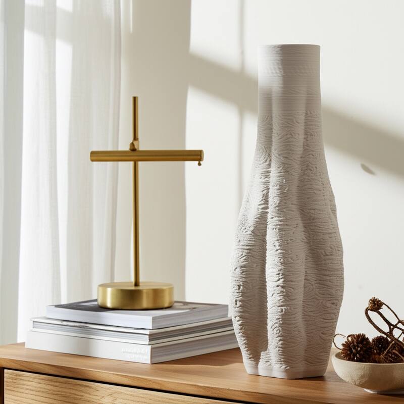 Porcelain Sculptural Vase with Curved Silhouette and Intricate Detail