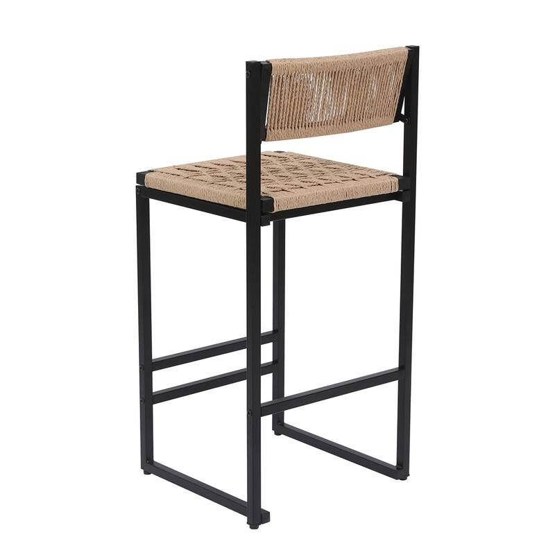 Set of 2 Woven Bar Stools with Backrest Paper Rope Weave Dining Chairs