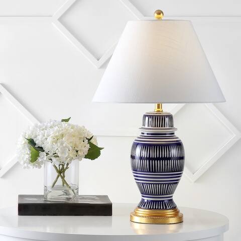 Tegola 27" Ceramic/Iron Modern Coastal LED Table Lamp, Navy by JONATHAN Y